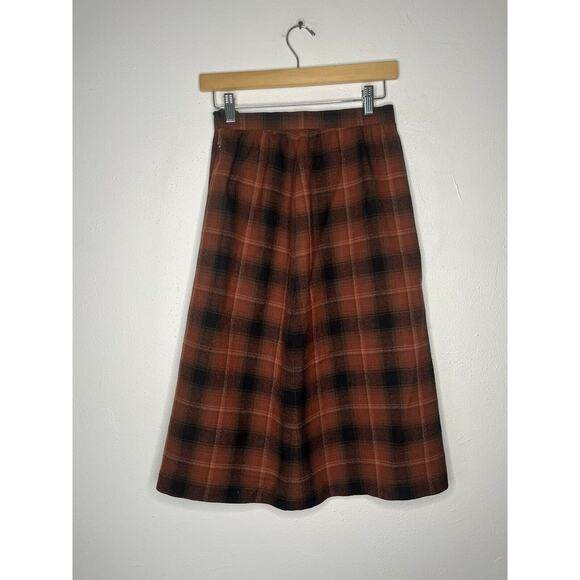 Allen Bernard Ltd Vintage Browns Autumnal Wool Plaid Midi Skirt size 8 - Picture 3 of 6